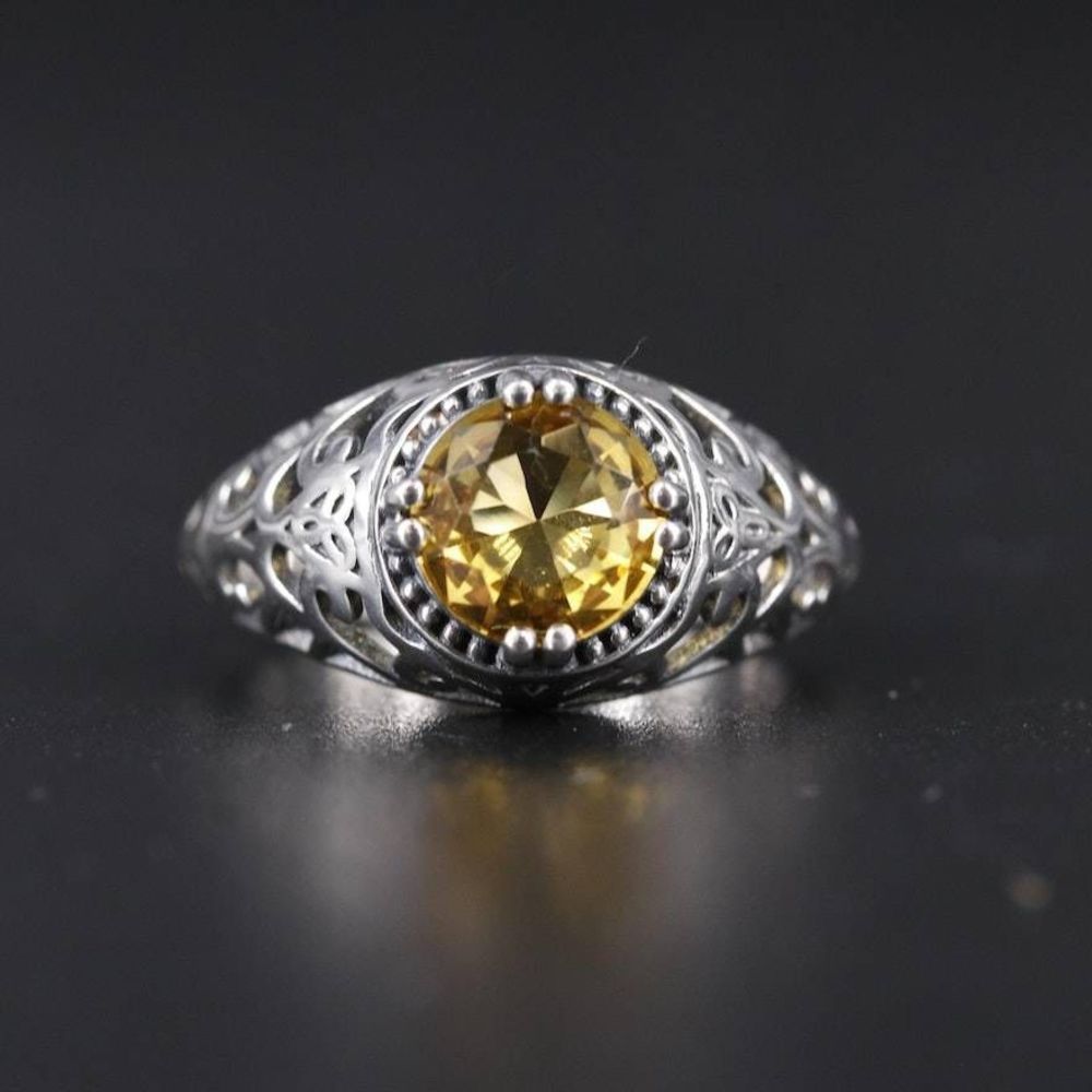Silver Ring With Yellow Gemstone - image 1